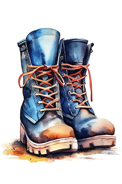 Boot shoe watercolor clipart cute isolated on white background with Generative AI