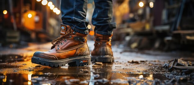 Boots safety worker at construction site