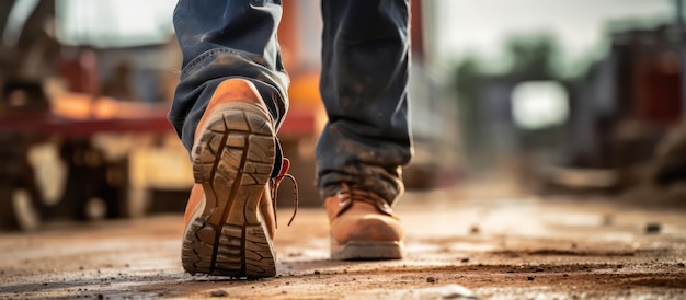 Boots safety worker at construction site