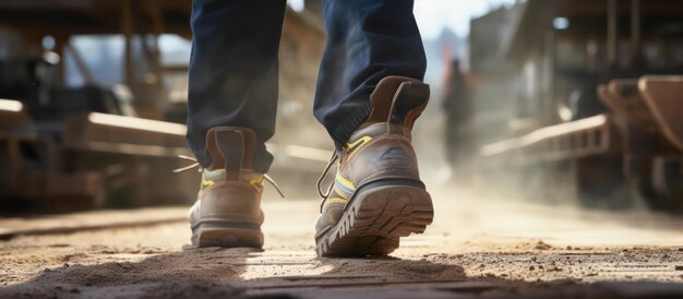 Boots safety worker at construction site