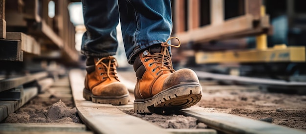 Boots safety worker at construction site