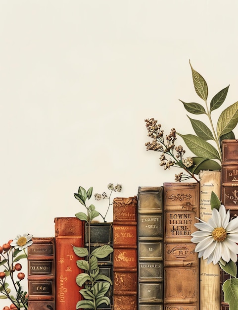 border of books and flowers reading lover paper