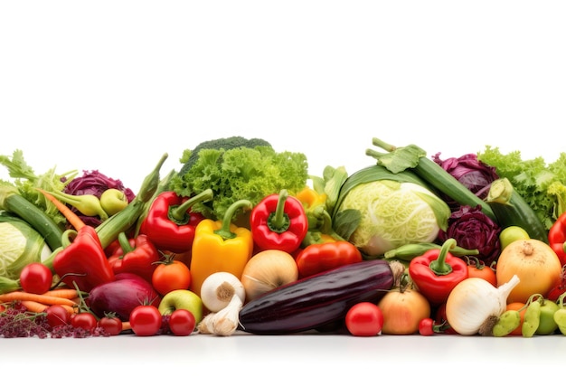 Border design of fresh vegetables isolated on white AI generated