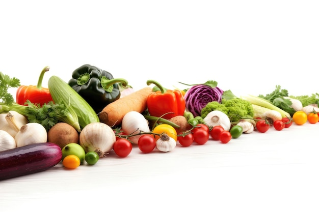 Border design of fresh vegetables isolated on white AI generated