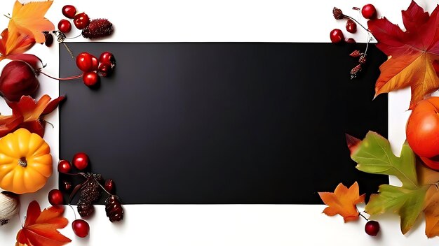 a border of fall leaves and berries on a white Thanksgiving background