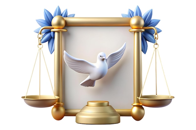 Photo border frame featuring glowing dove scales of justice symbolizing peace and equality for human rig