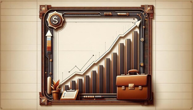 Border frame with briefcase and bar chart for Success concept as A border frame design featuring a b