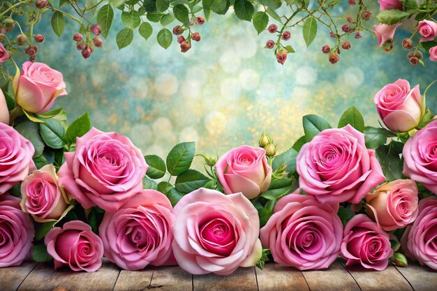 Border of multiple pink roses