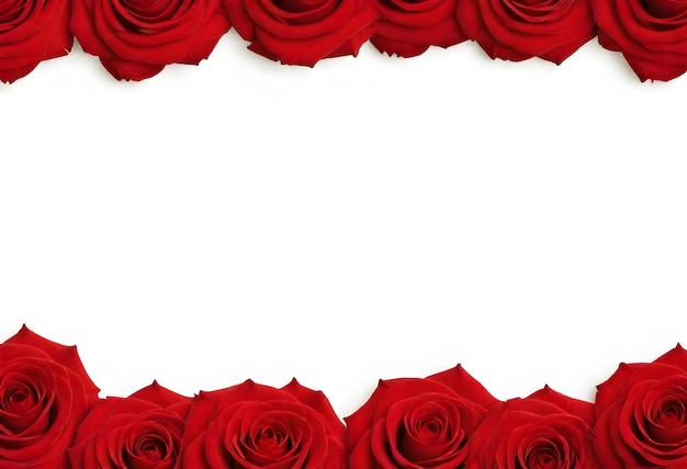 a border of red roses with a white background