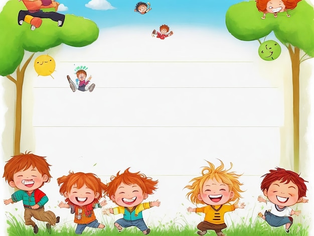 Border template with wilds and kids with happy face ai image