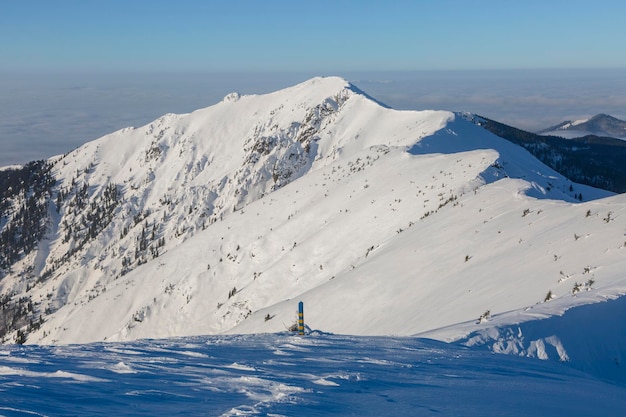 The border between two countries in the snowcapped mountains