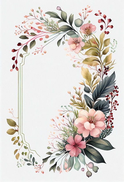 Border watercolor rose flowers background with space for text wedding design Generative AI