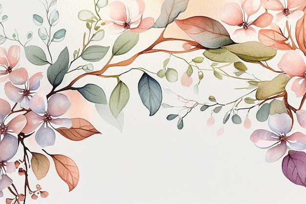 Border watercolor rose flowers background with space for text wedding design Generative AI