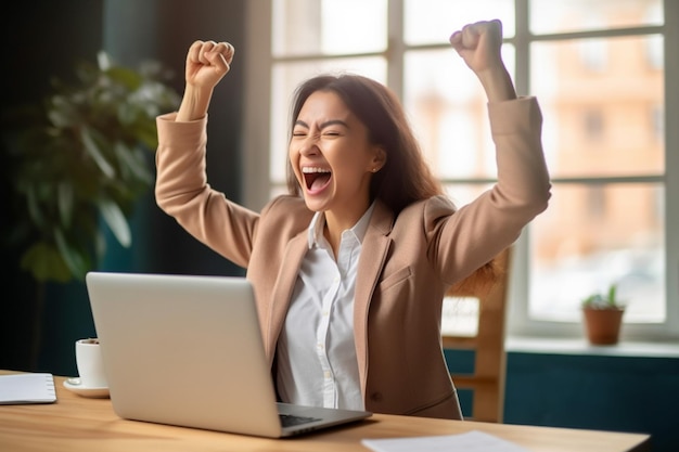 Bored businesswoman yawning at workplace feeling no motivation or lack of sleep tired of boring office routine Generative AI