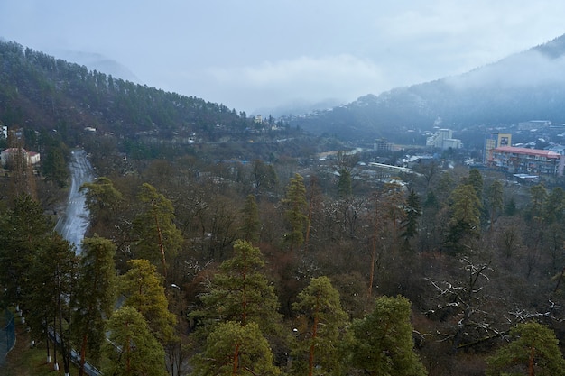 Borjomi city in Georgia. City among the mountains. Clean air and beauty of nature.