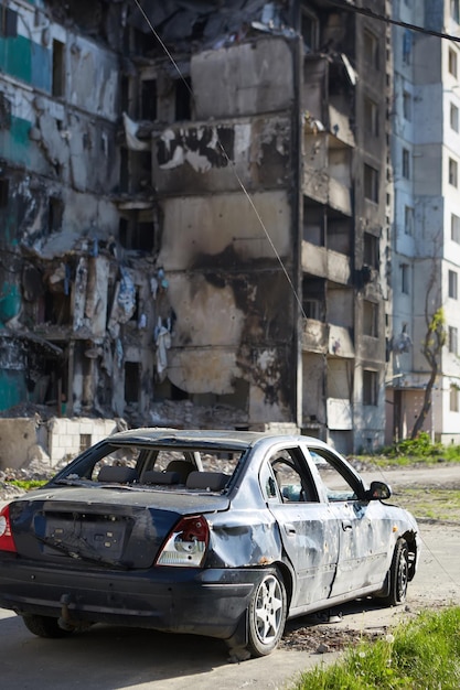 Borodianka Ukraine May 28 2022 Houses destroyed by Russian soldiers