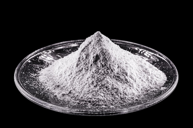 Boron nitride powder chemical for industrial use in ceramics and lubricants Ceramic powders on isolated background copyspace