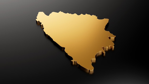 Bosnia and Herzegovina exclusive gold map on black background 3d illustration