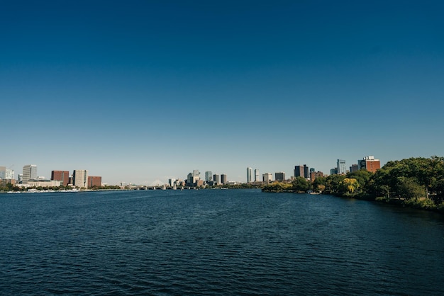 Boston cityscape view from harbor on downtown USA sep 2th 2023