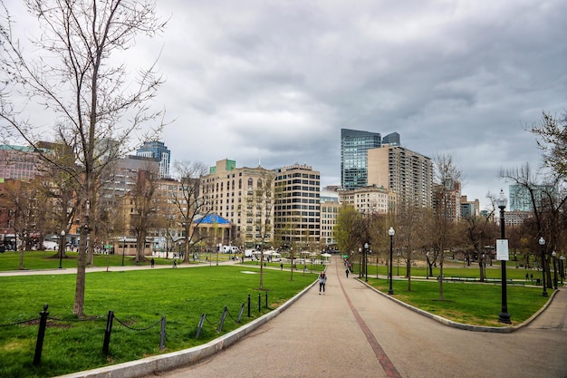 Boston, USA - April 27, 2015: Boston Common public park in downtown Boston, Massachusetts, the United States. People on the background