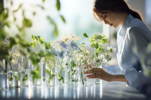 Botanical Analysis Researcher in Lab Coat with Test Tube