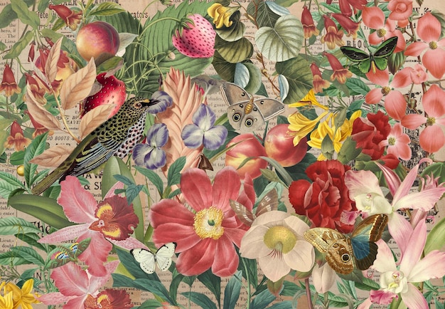 Botanical Collage with bird