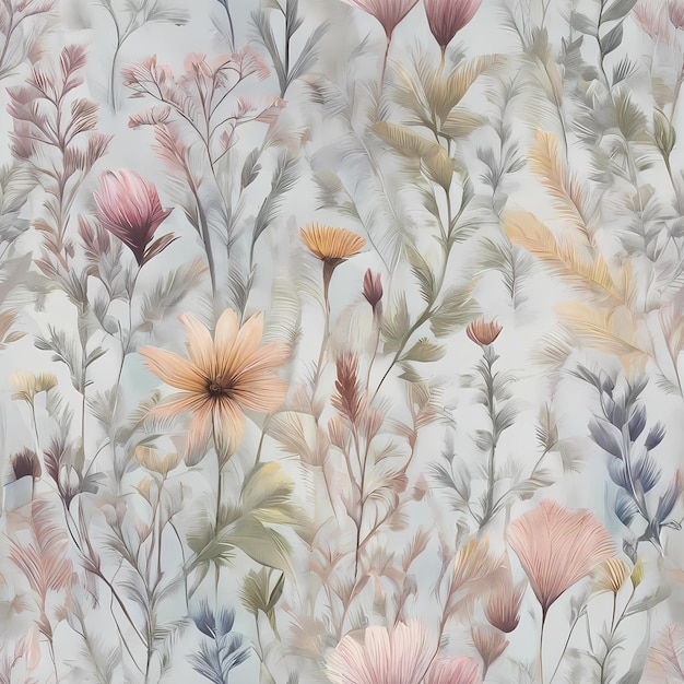 Botanical Elegance A seamless pattern featuring delicate watercolor illustrations of wildflowers in