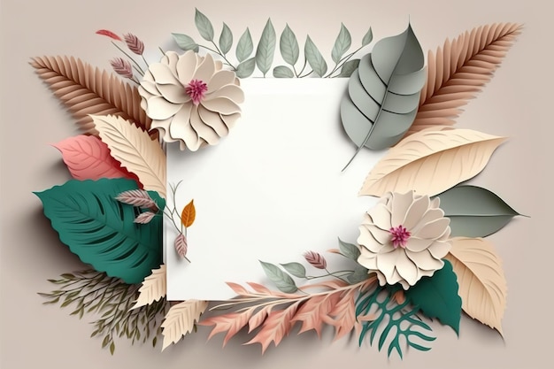 botanical element decoration with sheet of paper blank