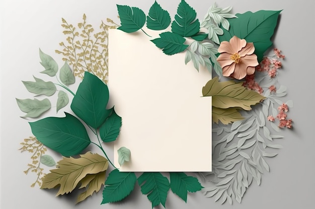 botanical element decoration with sheet of paper blank