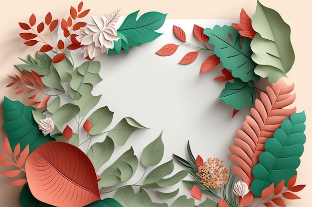 botanical element decoration with sheet of paper blank