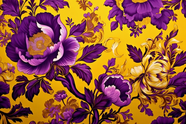 Botanical Harmony Vibrant Purple and Yellow Flower Wallpaper