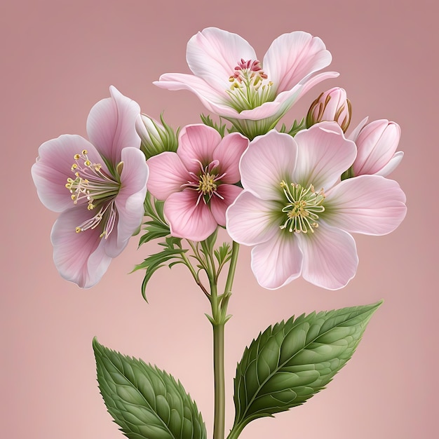 Photo a botanical illustration of a delicate wildflower in soft pink hues 3