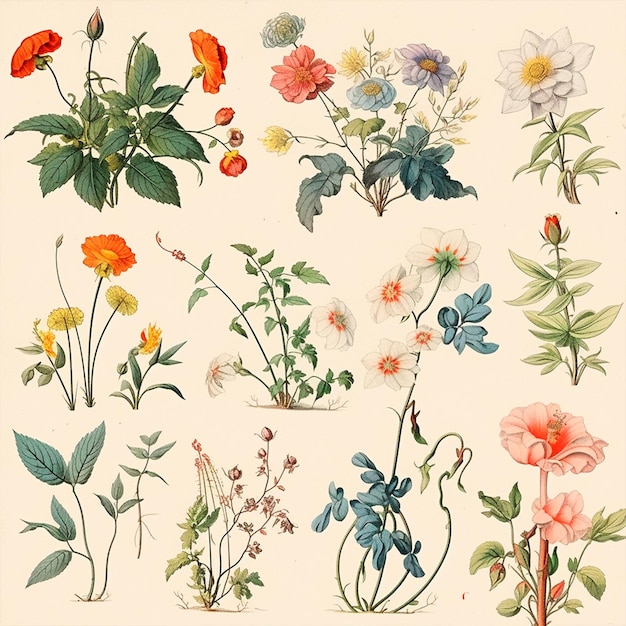 Botanical illustrations from the 18th century watercolor