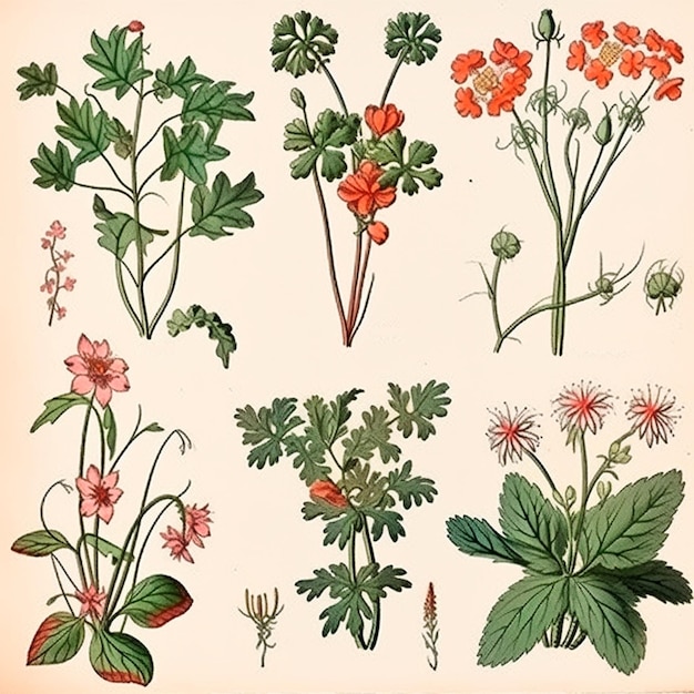 Botanical illustrations from the 18th century watercolor