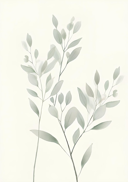 Botanical Line Art with Light Sage Green Watercolor Background