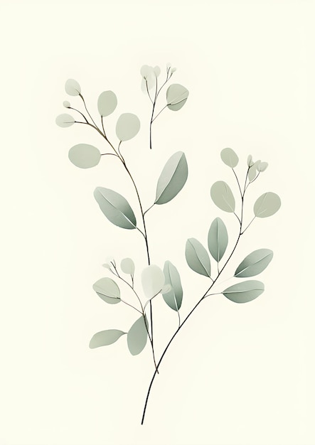 Botanical Line Art with Light Sage Green Watercolor Background