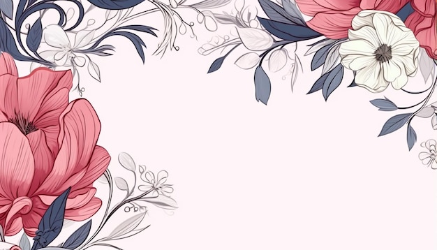 botanical line background with flowers