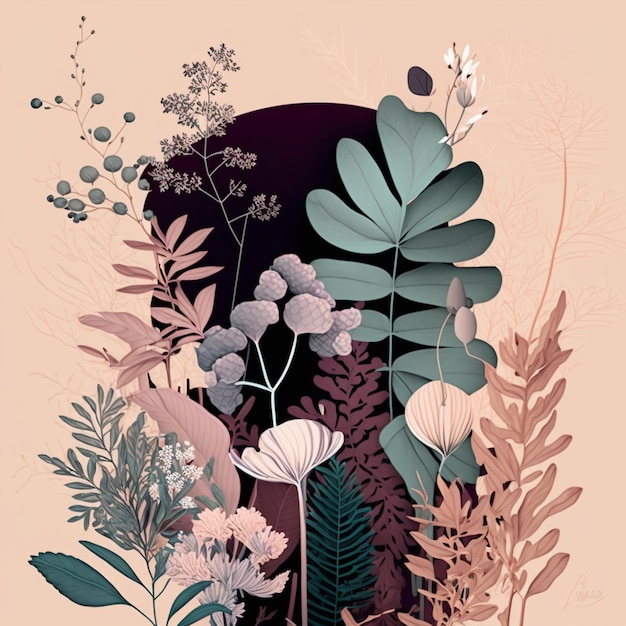 Botanical pastel illustration created with generative AI