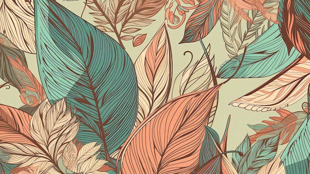 Botanical seamless pattern with vintage leaf illustration for textile design Generative AI