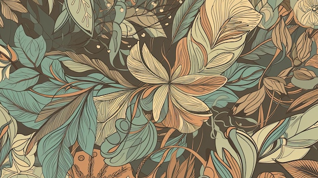 Botanical seamless pattern with vintage leaf illustration for textile design Generative AI