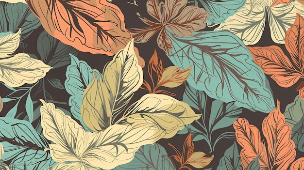 Botanical seamless pattern with vintage leaf illustration for textile design Generative AI