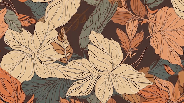 Botanical seamless pattern with vintage leaf illustration for textile design Generative AI