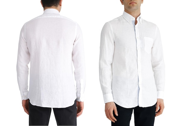 On both sides Classic shirt with long sleeves and pockets on chest in half turn front side and back