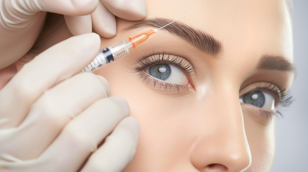 Botox injections neurotoxin botulinum into the skin Young women undergoing facial injections