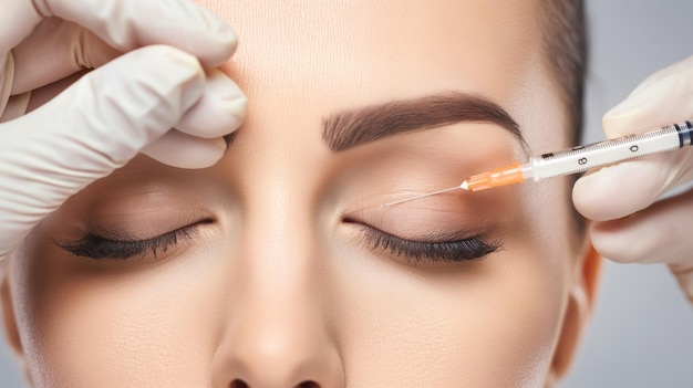 Botox injections neurotoxin botulinum into the skin Young women undergoing facial injections