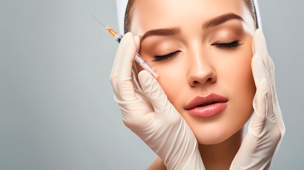 Botox injections neurotoxin botulinum into the skin Young women undergoing facial injections