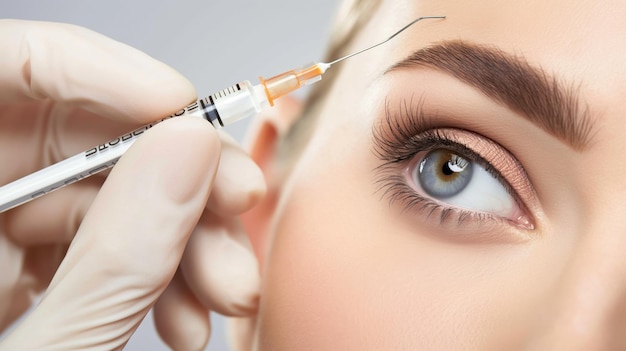 Botox injections neurotoxin botulinum into the skin Young women undergoing facial injections