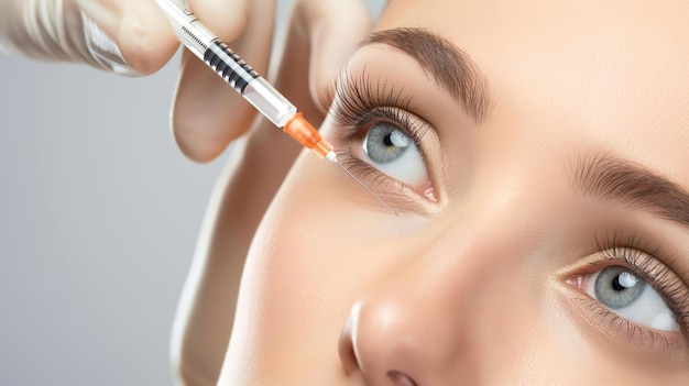 Botox injections neurotoxin botulinum into the skin Young women undergoing facial injections