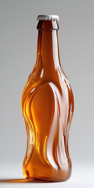 a bottle of amber colored liquid is on a table