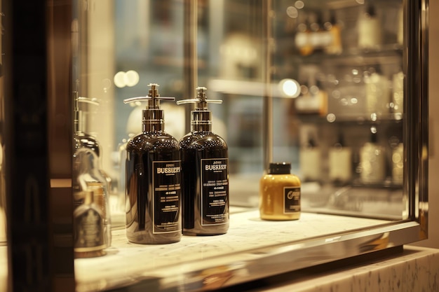 a bottle of beauty products sits on a counter